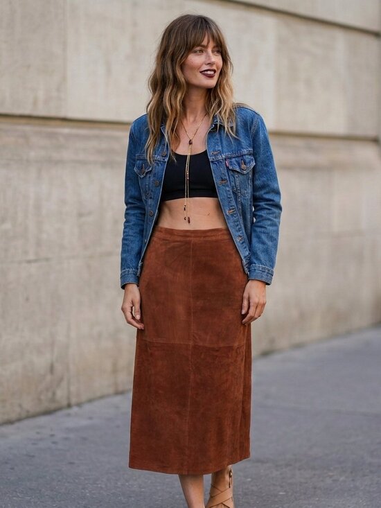 Style Works Dresses & Skirts - Suede Midi Skirt Vintage Leather Brown Suede Terracotta Long Maxi Skirt